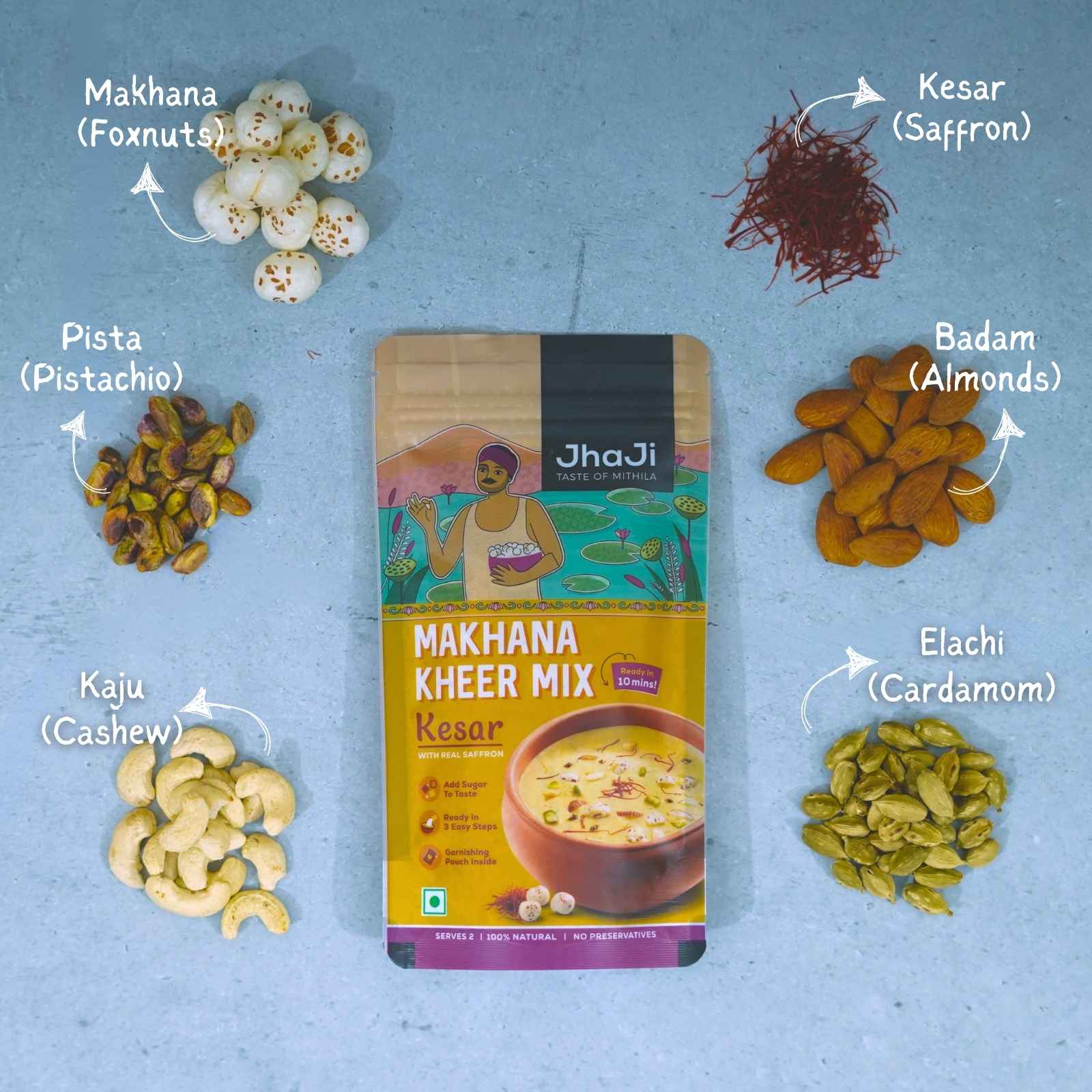 Instant Makhana Kheer Mix Kesar Flavor (Pack of 2) | Ready to Cook Saffron Flavor Foxnut Pudding 2x50g