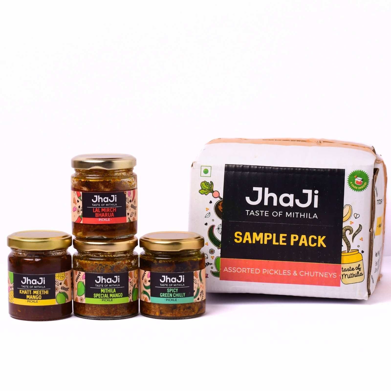 Rajan’s Favorite 4 Pickles in 1 Sample Pack | Green Chili, Mango, and Red Chili Pickle